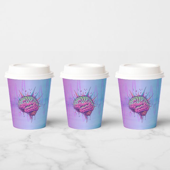 Neon Pink Brain Paper Cups Pappbecher (Multi)