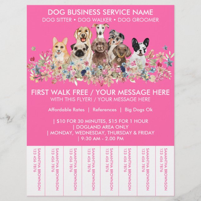 Neon Pink Breeds Dog Walker Budget Ticket Flyer (Vorne)