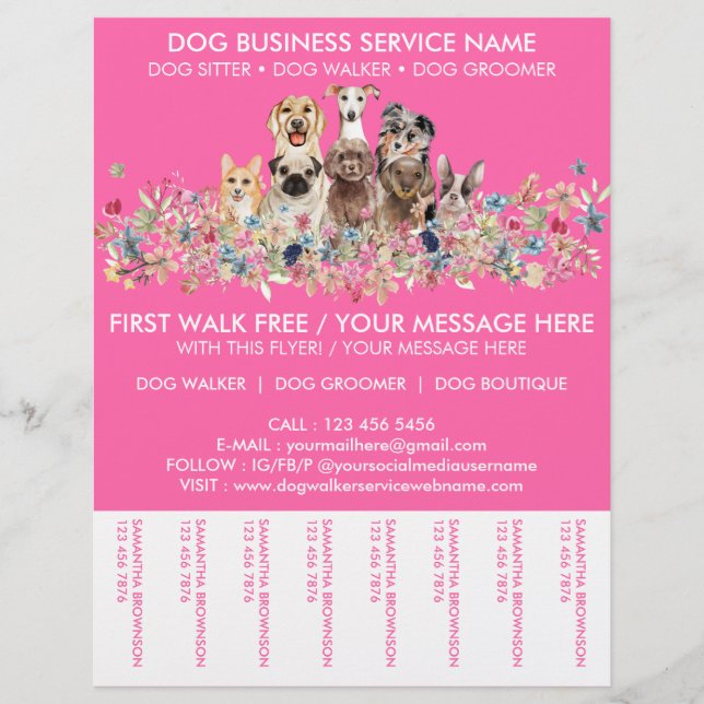 Neon Pink Breeds Hundeschwalker Service Flyer (Vorne)