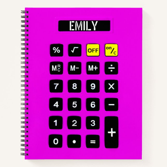 Neon Pink Calculator mit Name Notizbuch (Vorderseite)