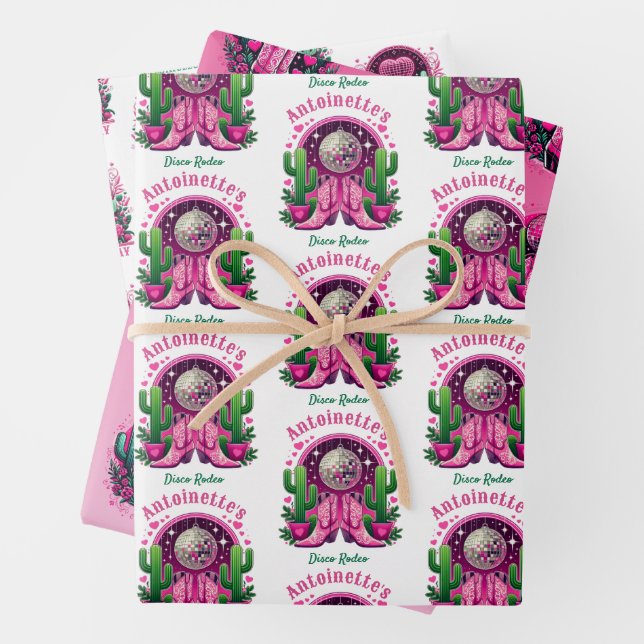 Neon Pink Cowgirl Boots & Disco Ball Bachelorette Geschenkpapier Set (Beispiel)