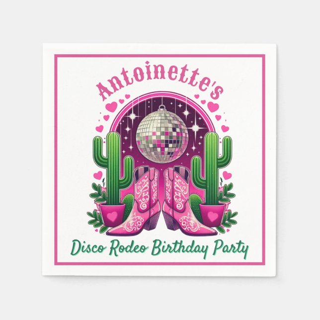 Neon Pink Cowgirl Boots & Disco Ball Party Serviette (Vorderseite)