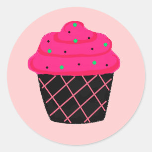 Neon Pink Cupcake Runder Aufkleber
