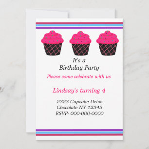 Neon-Pink-Cupcakes Geburtstagsparty-Einladung Einladung