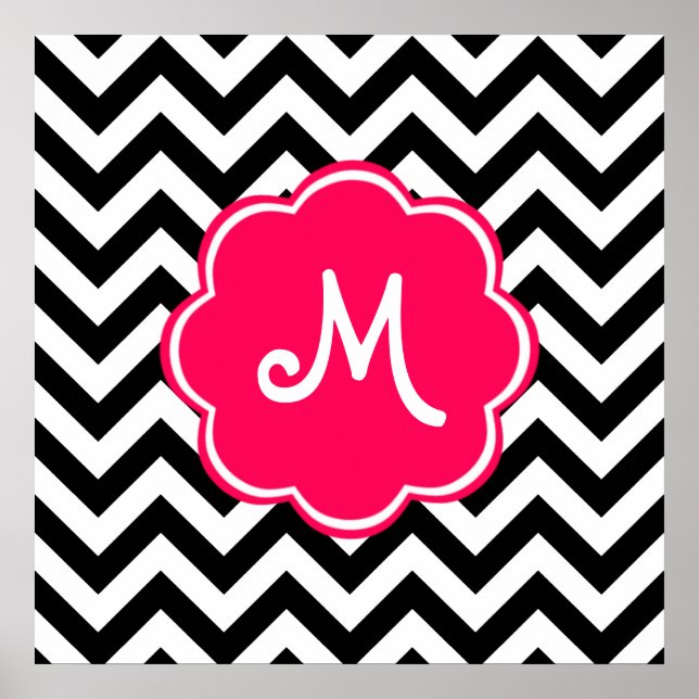 Neon Pink Custom Monogram mit Zickzack Muster Poster (Vorne)