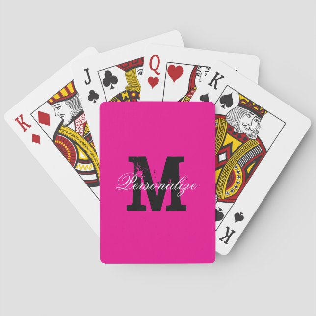 Neon pink custom monogrammed playing cards spielkarten (Rückseite)