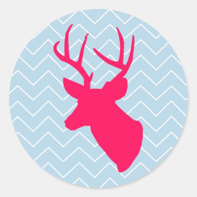 Neon Pink Deer Silhouette Runder Aufkleber (Vorderseite)