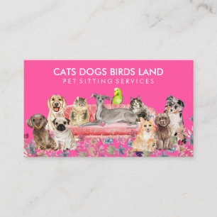 Neon Pink Dog Cat Bird Hotel Sofa Sitzplatz Visitenkarte