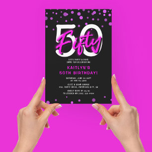 Neon-Pink Dreißigster 50. Geburtstagsfeier Einladung