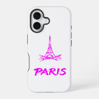 Neon Pink Eiffel Tower Paris Sketch iPhone 16 Hülle