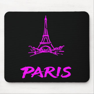 Neon Pink Eiffel Tower Paris Sketch Modern Mousepad