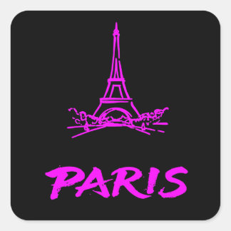 Neon Pink Eiffel Tower Paris Sketch Modern Quadratischer Aufkleber