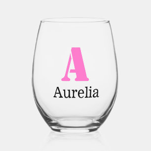 Neon Pink Elegant Initial Black Name Modern Weinglas Ohne Stiel