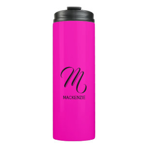 Neon Pink Elegantes Monogramm mit Namen Thermosbecher