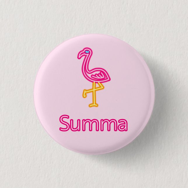 Neon Pink Flamingo Summa (Sommer) Button (Vorderseite)