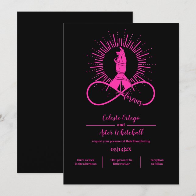 Neon Pink Forever Hands Mystische Schwarze Handgef Einladung (Vorne/Hinten)