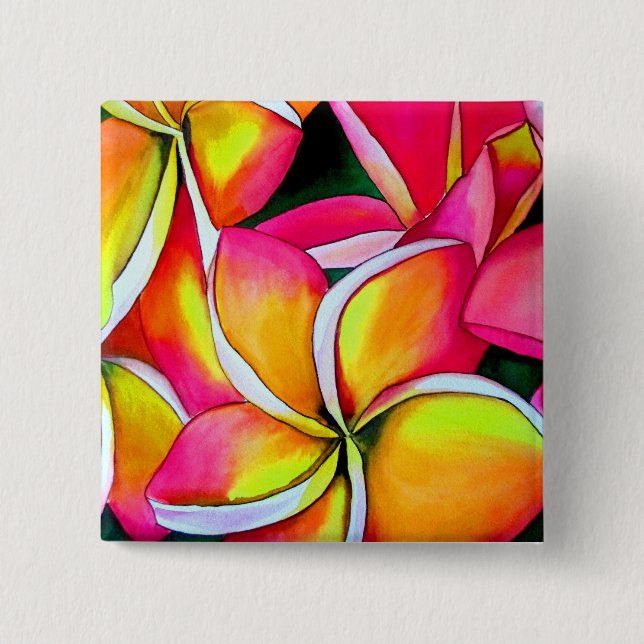Neon pink Frangipani Plumeria Beach Art Blume Button (Vorderseite)