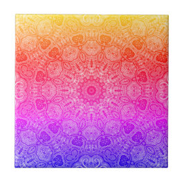 Neon-Pink-Gelb-Blau-Mandala-Kaleidoskop-Muster Fliese