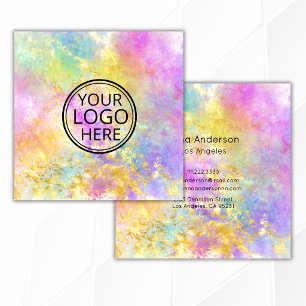 Neon Pink Gelber Opalstein Logo Faux Gold Quadratische Visitenkarte