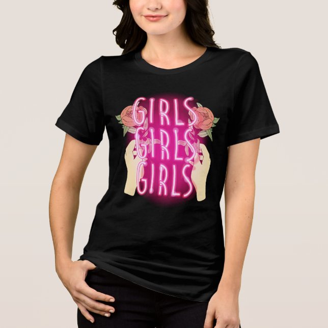 Neon Pink Girls Girls Girls Sign Tri-Blend Shirt (Vorderseite)