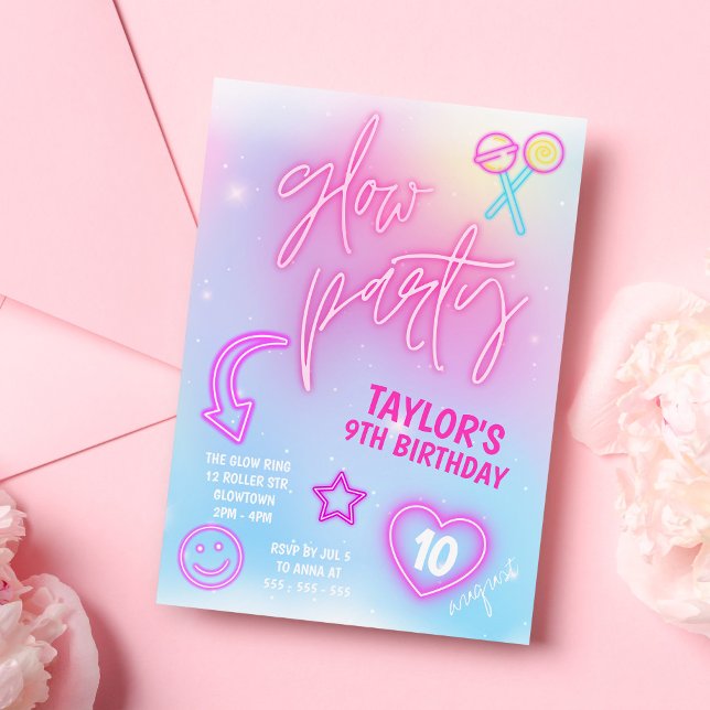 Neon Pink Glow Party Geburtstag Einladung (Von Creator hochgeladen)