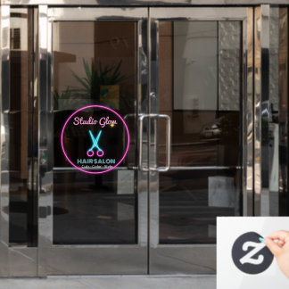Neon-Pink-Glow-Schere Friseursalon Geschäftslogo Fensteraufkleber
