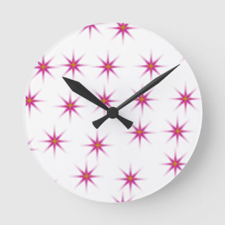Neon Pink Glows Stars Pattern Runde Wanduhr