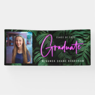Neon Pink Graduate Tropical Blätter Foto Banner