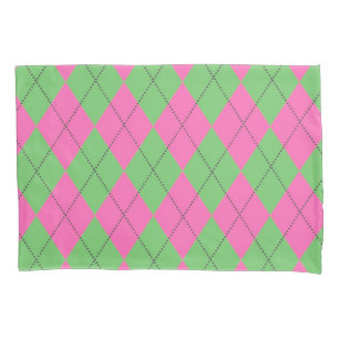 Neon Pink Green Diagonal Geometrisches Y2K-Muster Kissenbezug