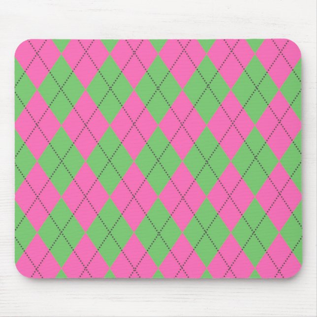Neon Pink Green Diagonal Geometrisches Y2K-Muster Mousepad (Vorne)