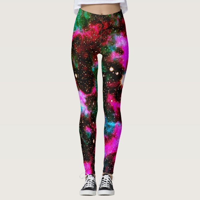 Neon Pink Green Galaxy Yoga Leggings (Vorderseite)