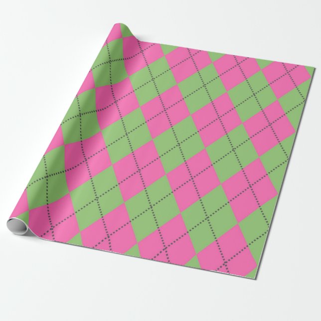 Neon Pink Green Raute Diamond Pattern Geschenkpapier (Ungerollt)