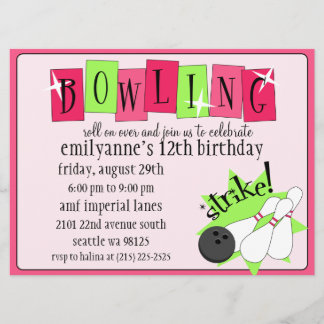 Neon Pink & Green Totro Bowling Geburtstag P Einladung