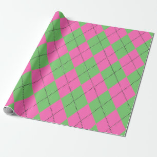 Neon Pink Grün Argyle Diamantmuster Geschenkpapier