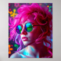 Neon Pink-haarige Frau mit Spiegelbrille - m