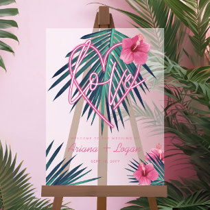 Neon Pink Heart Liebe Tropical Floral Palm Hochzei Acrylschild