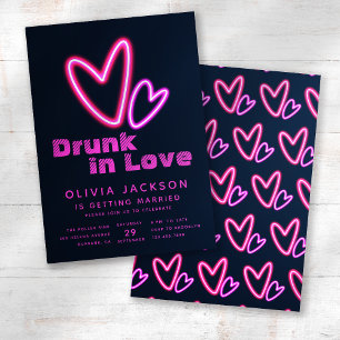Neon Pink Hearts Betrunken in Liebe Brautparty Einladung