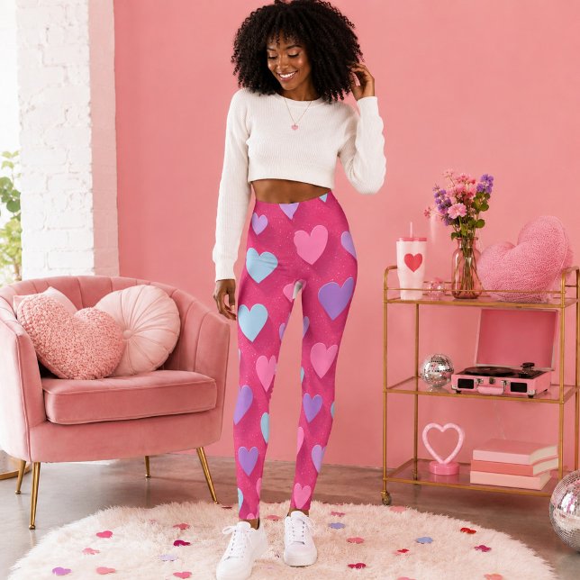 Neon Pink Herzmuster Leggings (Von Creator hochgeladen)
