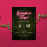 Neon Pink Honeymoon Dusche Einladung<br><div class="desc">Rosa Neonschild inspiriert Honeymoon Duschskript über grünes Boxholz inspiriert Hintergrund mit individuellem Weißtext.</div>