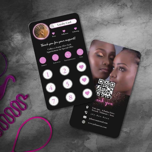 Neon Pink Instagram Haare Treue Card Visitenkarte (Neon Pink Instagram Hair Braiding Loyalty Card)