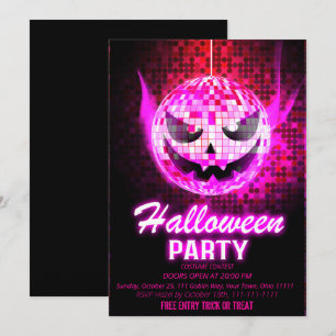 Neon-Pink-Jack-O-Lantern-Diskokugel Halloween Einladung