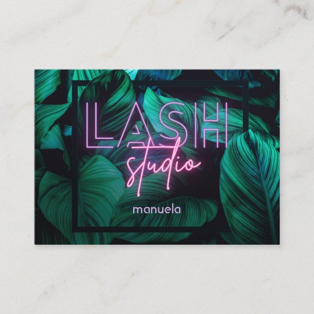 Neon Pink Lash Studio QR Code Beruflich Visitenkarte (Vorderseite)