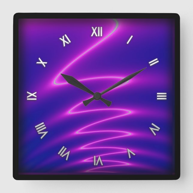 Neon Pink Lightning Quadratische Wanduhr (Vorderseite)
