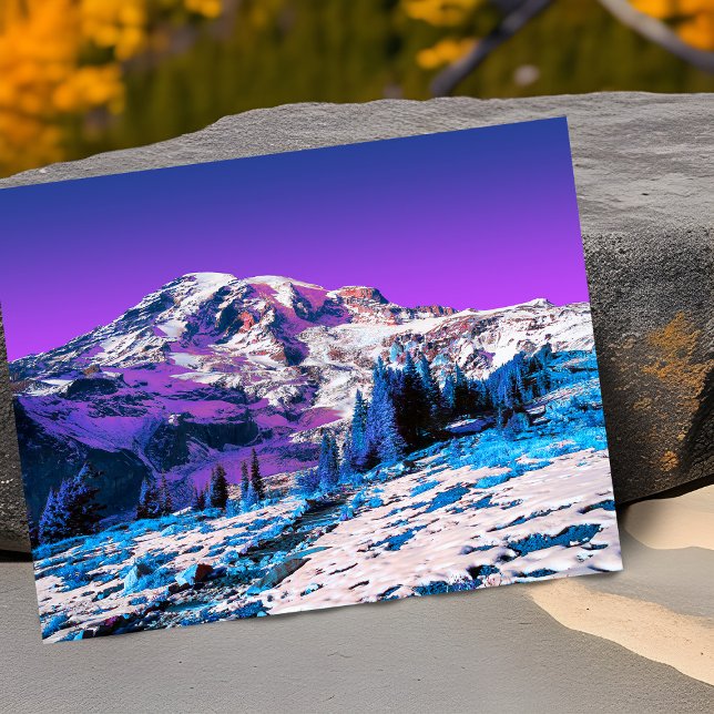 Neon Pink Lila Mountain Mt. Rainier Washington Karte (Neon surreal mount Rainier greeting card pink purple blue)