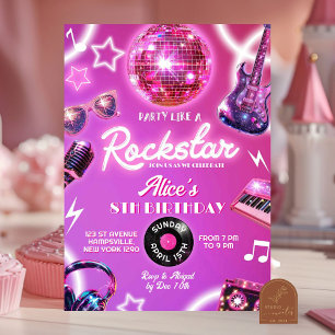 Neon Pink Lila Rockstar Teen Girl Geburtstagsparty Einladung