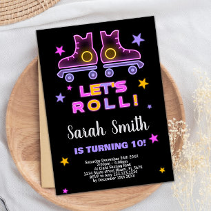 Neon Pink Lila Skaten zum Geburtstag Einladungen