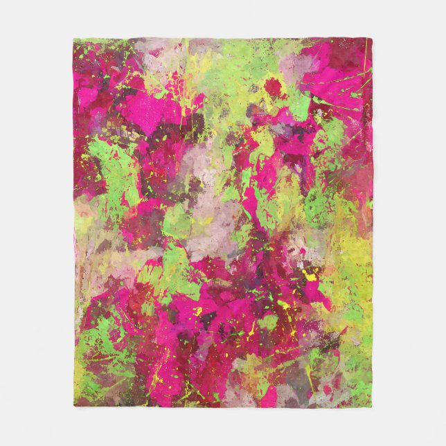 Neon Pink Lime Abstract Splatter Art Blanket Fleecedecke (Vorderseite)