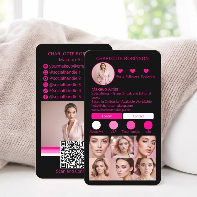 Neon Pink Makeup beauty Social Media Influencer Visitenkarte (Neon Pink Makeup beauty Social Media Influencer Business Card Instagram)