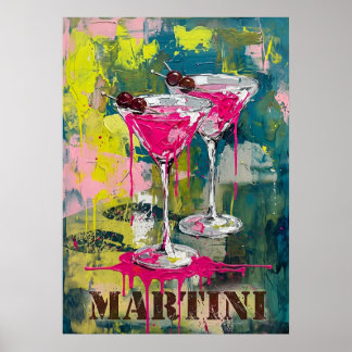 Neon Pink Martini Pop Art: Modernes Cocktail Gemäl Poster