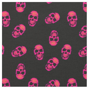 Neon Pink menschliche Schädel auf schwarzem Muste Stoff
